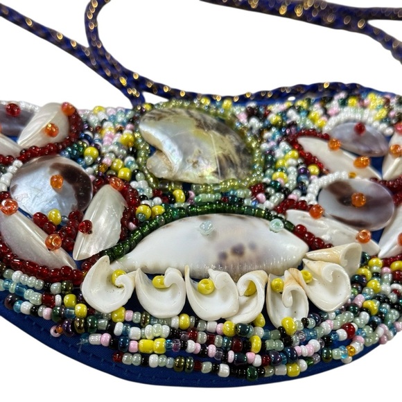 Beaded Sea Shell Purse Blue Multi Coastal Boho Mermaid Festival - Picture 3 of 9